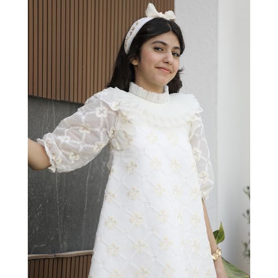 صورة فستان بناتي كلوش مورد ذهبي | تصميم كشكش طبقات فاخر - 1154